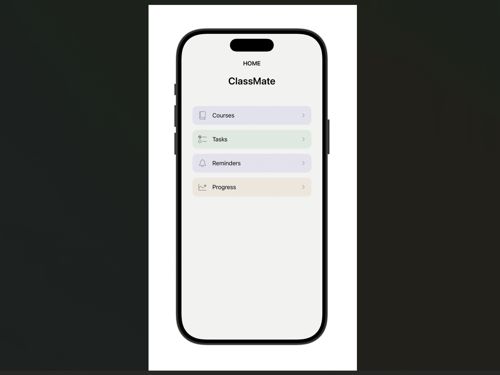 Homepage of iOS ClassMate app