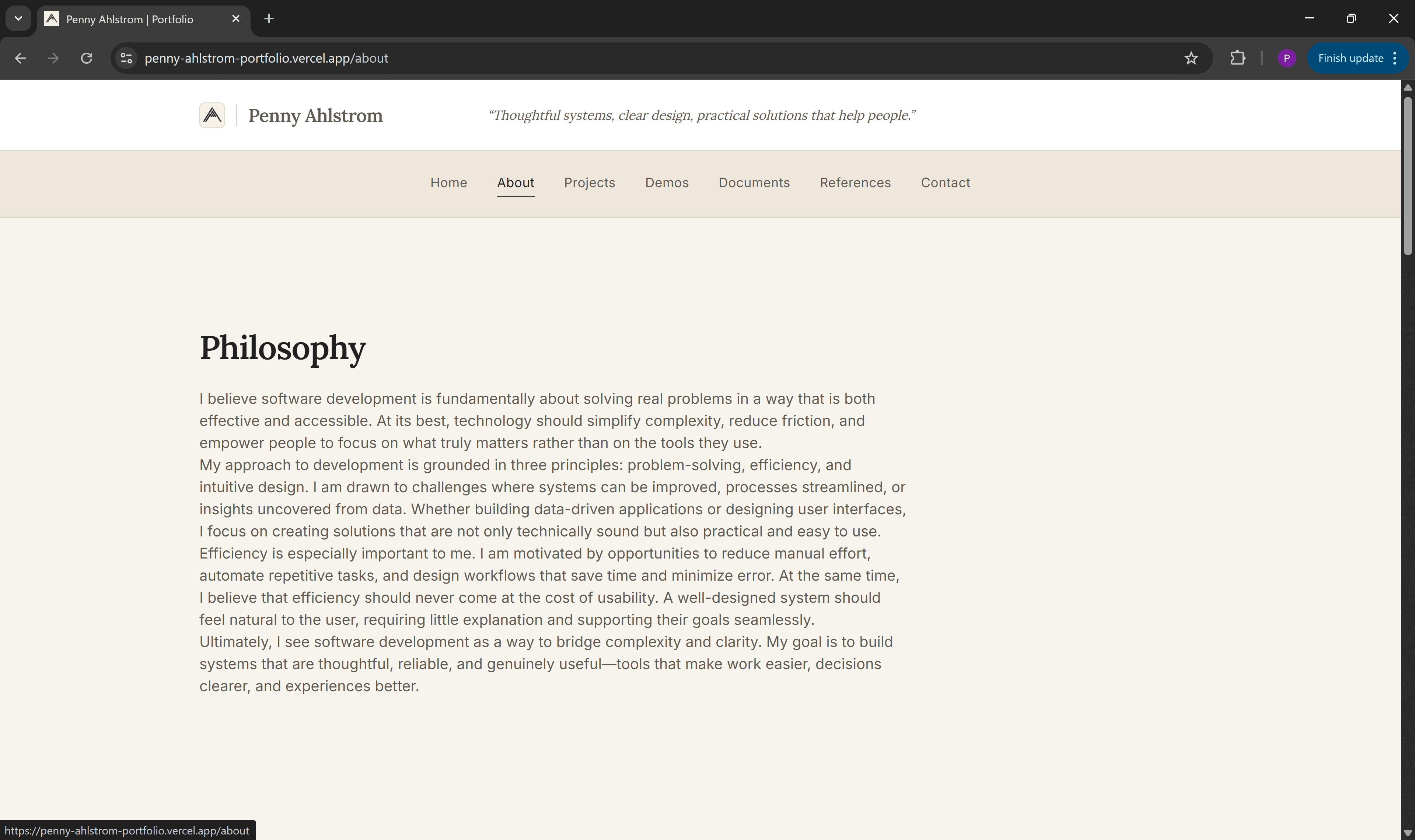 About page of the Portfolio Website
