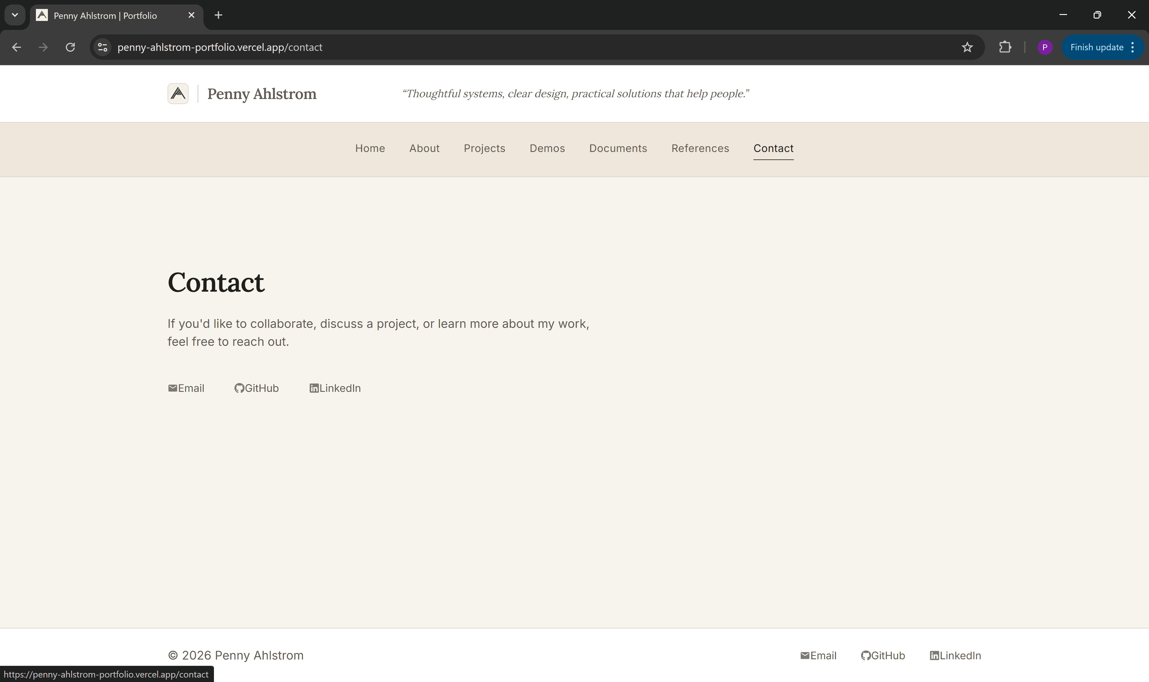 Contact page of the Portfolio Website