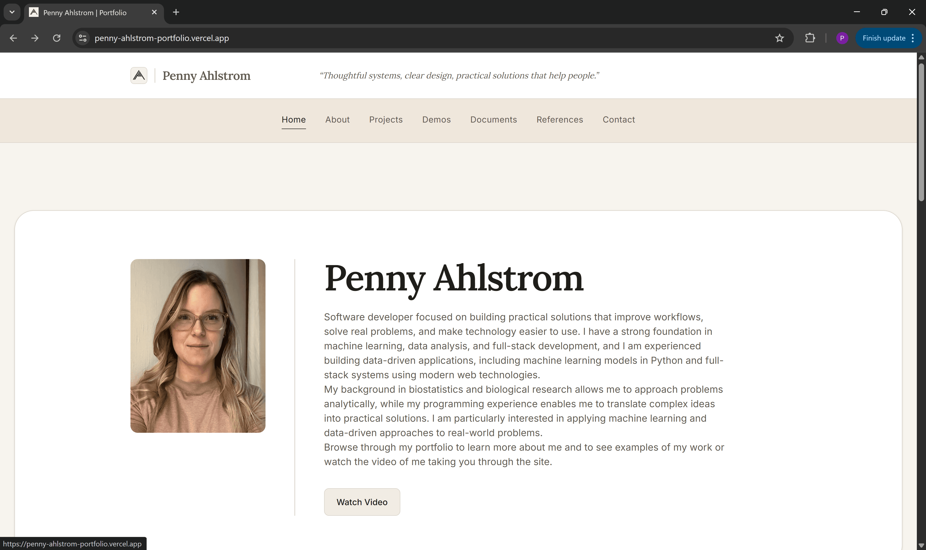 Homepage of the Portfolio Website