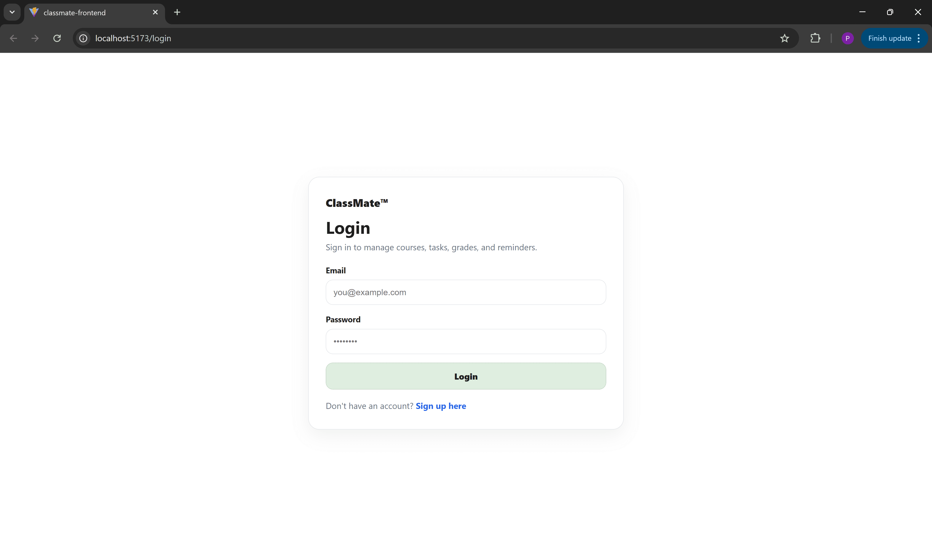 ClassMate Login Screen
